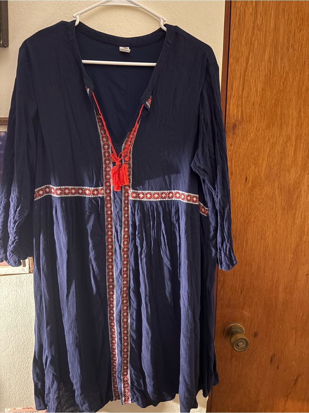 Old Navy Navy Tunic with Red Embroidery and Tassels